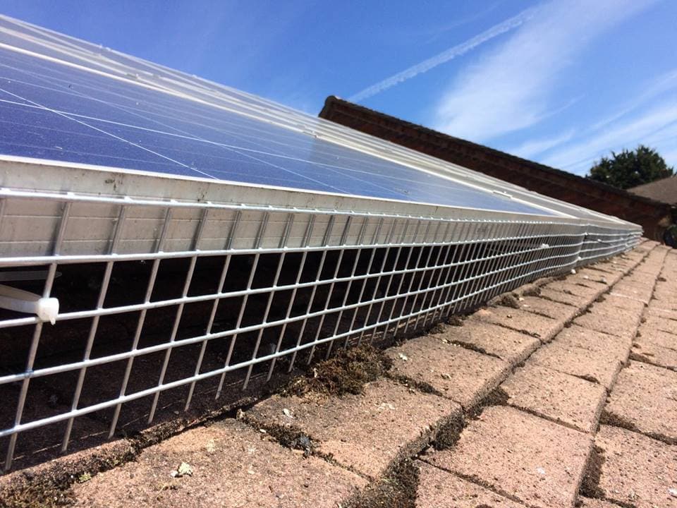 Installed critter guard preventing pests from nesting under solar panels in the DMV.